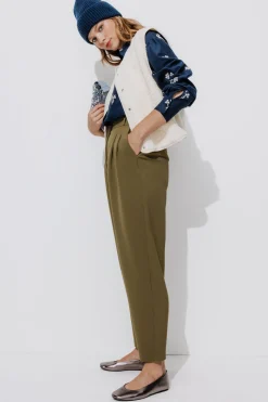 Promod Pantalon à pinces Femme - Kaki Cheap