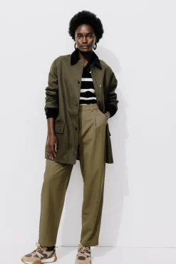 Promod Pantalon chino à pinces Femme - Kaki Flash Sale