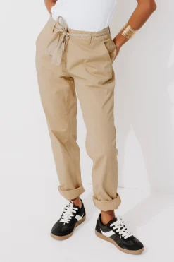 Promod Pantalon chino ceinturé Femme - Ecru Discount
