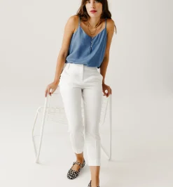 Promod Pantalon cigarette Femme - Blanc Hot