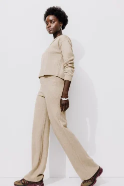 Promod Pantalon droit jersey côtelé - Beige Flash Sale