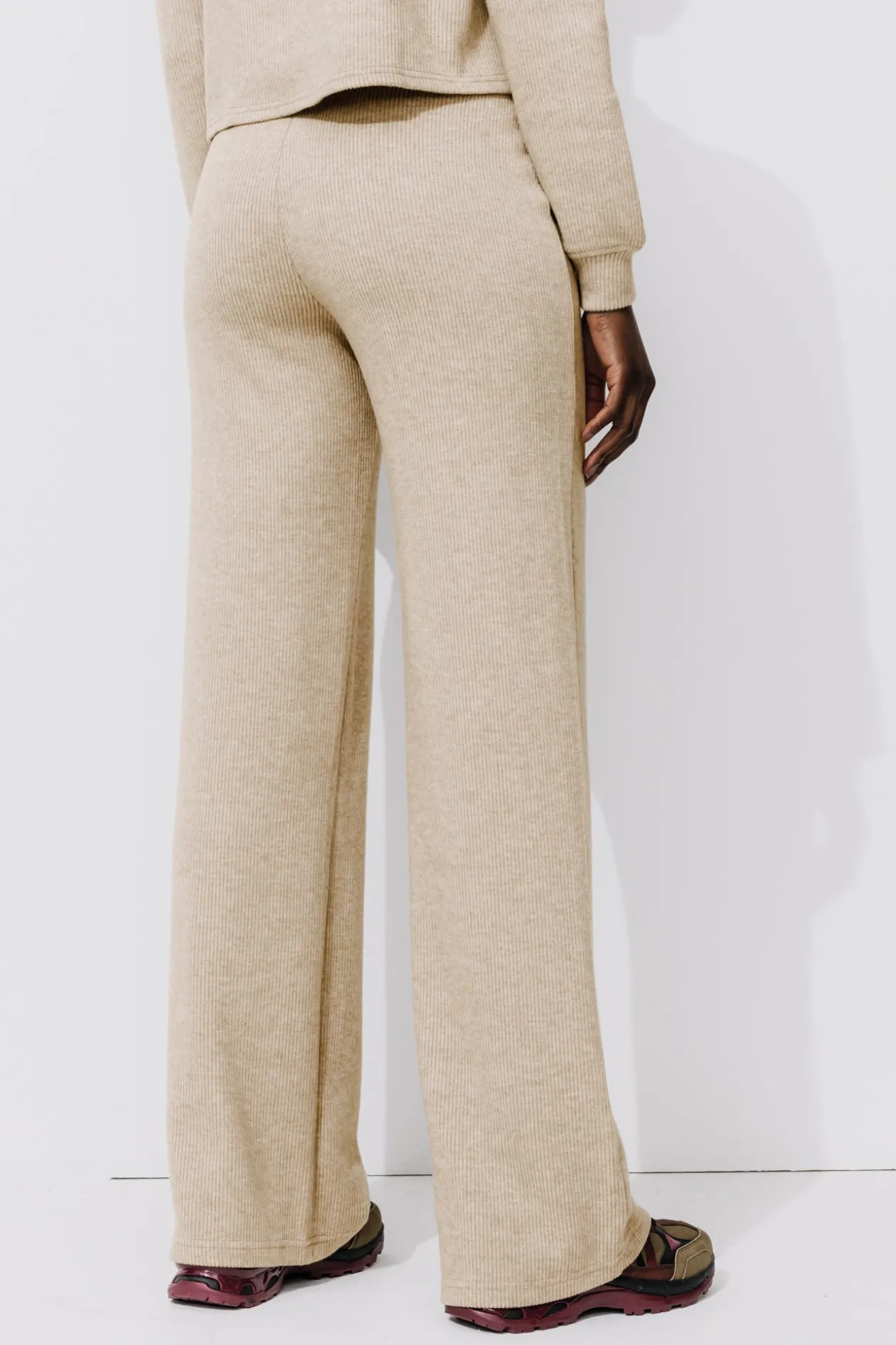 Promod Pantalon droit jersey côtelé - Beige Flash Sale