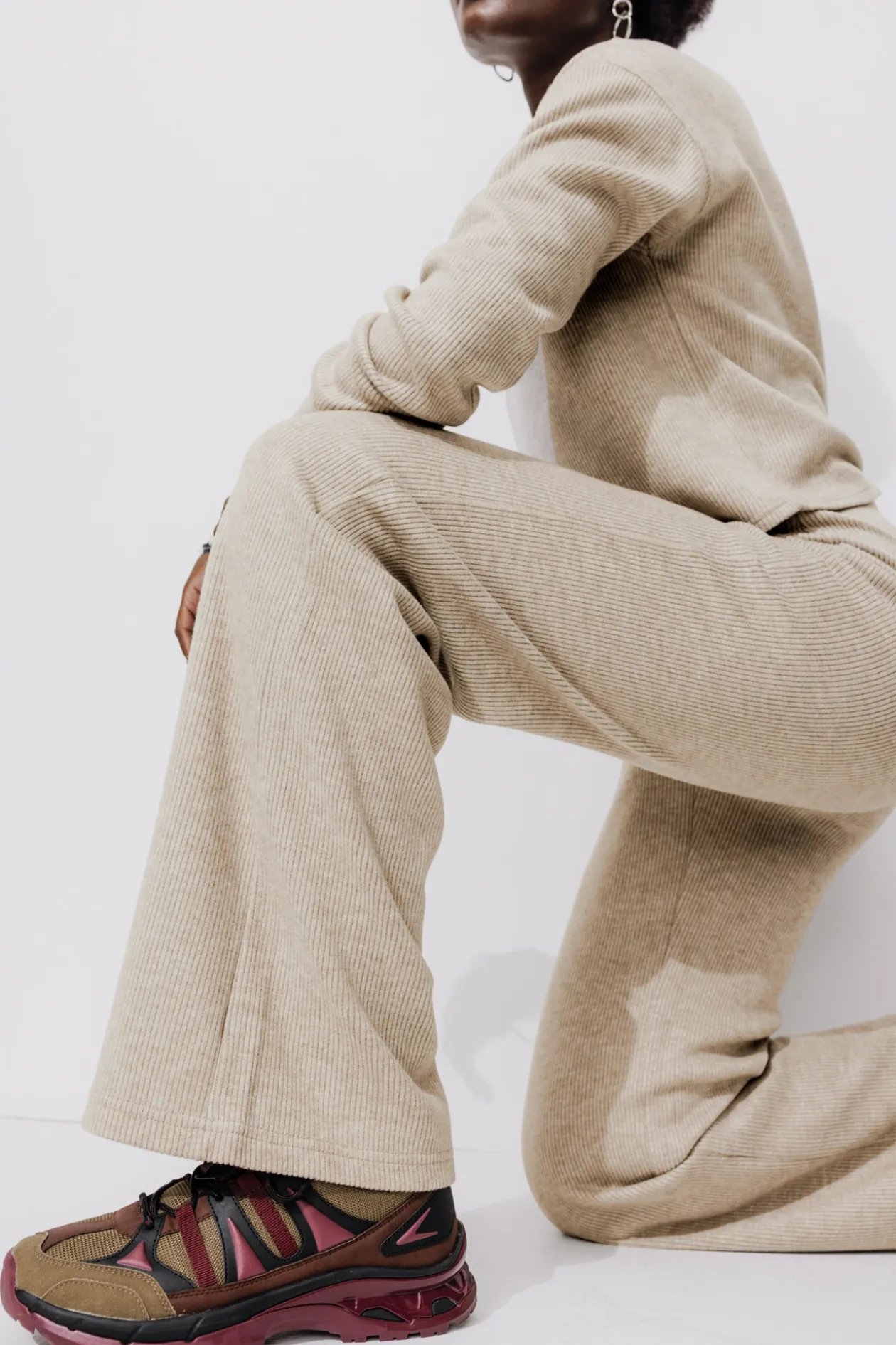 Promod Pantalon droit jersey côtelé - Beige Flash Sale