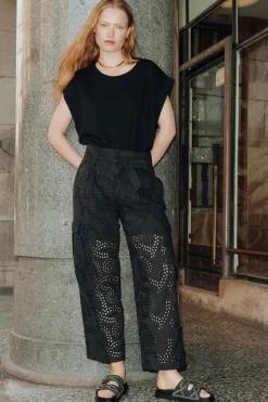 Promod Pantalon en broderie anglaise - Noir Fashion