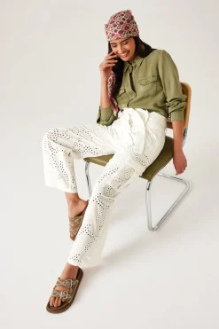 Promod Pantalon en broderie anglaise - Ecru Cheap