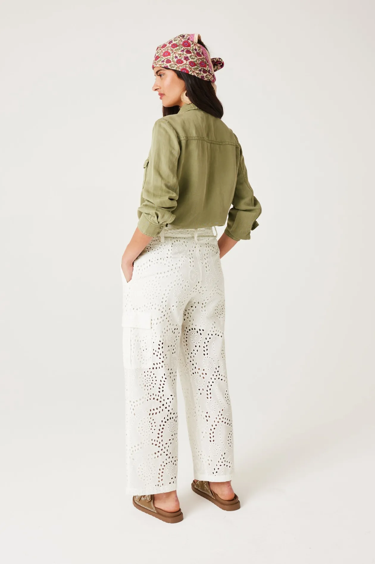 Promod Pantalon en broderie anglaise - Ecru Cheap