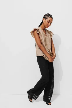 Promod Pantalon en dentelle Femme - Noir Discount