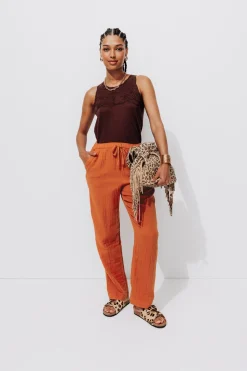 Promod Pantalon en gaze de coton - Terre de sienne Terredesienne Shop