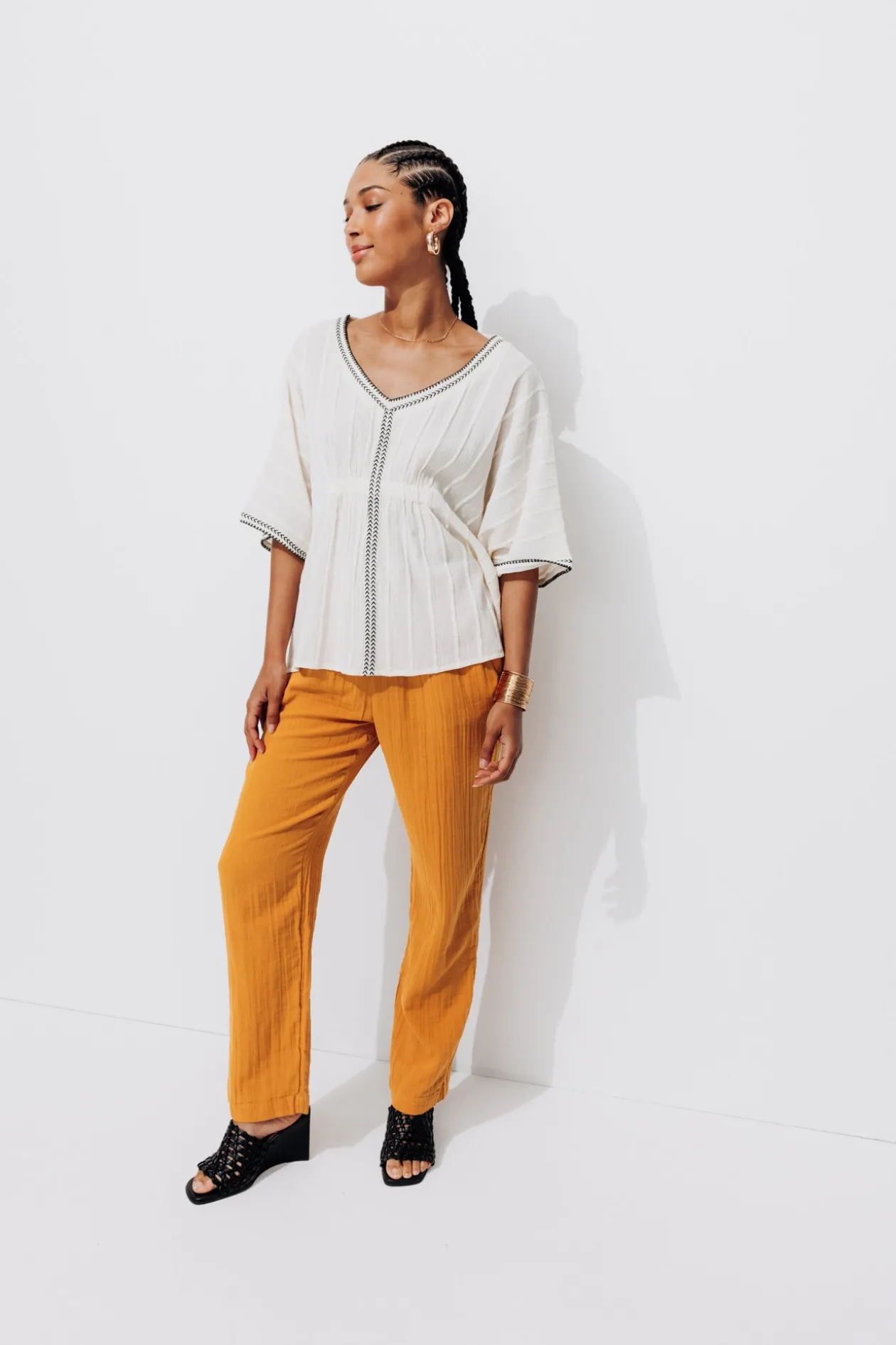 Promod Pantalon en gaze de coton - Ocre Best