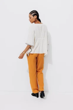 Promod Pantalon en gaze de coton - Ocre Best