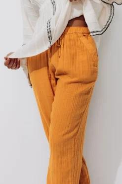 Promod Pantalon en gaze de coton - Ocre Best