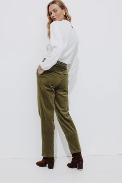 Promod Pantalon en velours côtelé - Vert olive Vertolive New