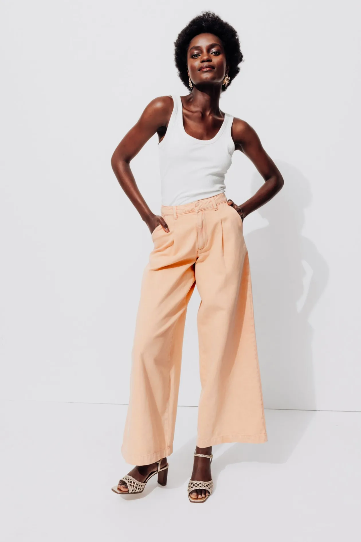Promod Pantalon large à pinces Femme - Orange fluo Orangefluo Fashion