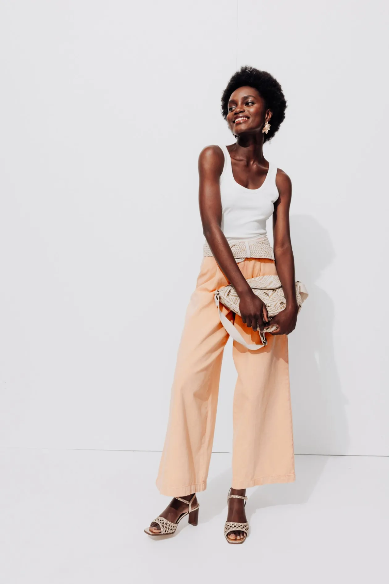 Promod Pantalon large à pinces Femme - Orange fluo Orangefluo Fashion