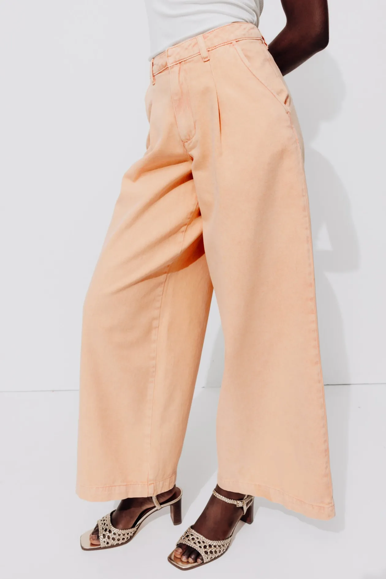 Promod Pantalon large à pinces Femme - Orange fluo Orangefluo Fashion