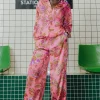 Promod Pantalon large en satin Femme - Imprimé rose Imprimérose Online