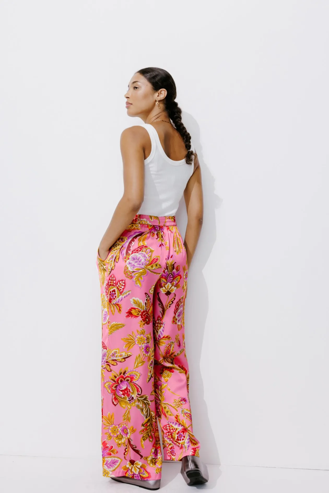 Promod Pantalon large en satin Femme - Imprimé rose Imprimérose Online