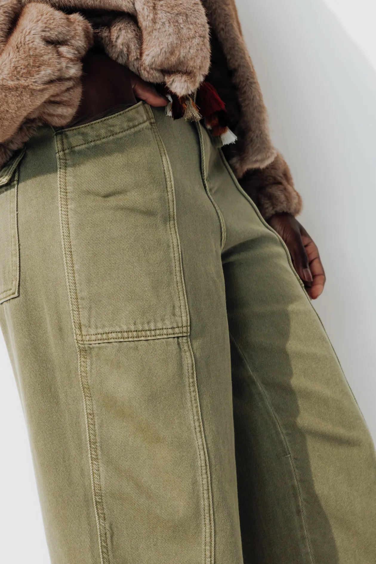 Promod Pantalon large en toile Femme - Kaki Cheap