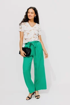 Promod Pantalon large et fluide Femme - Vert Flash Sale