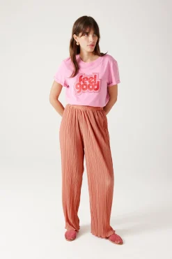 Promod Pantalon large et plissé Femme - Rose Fashion