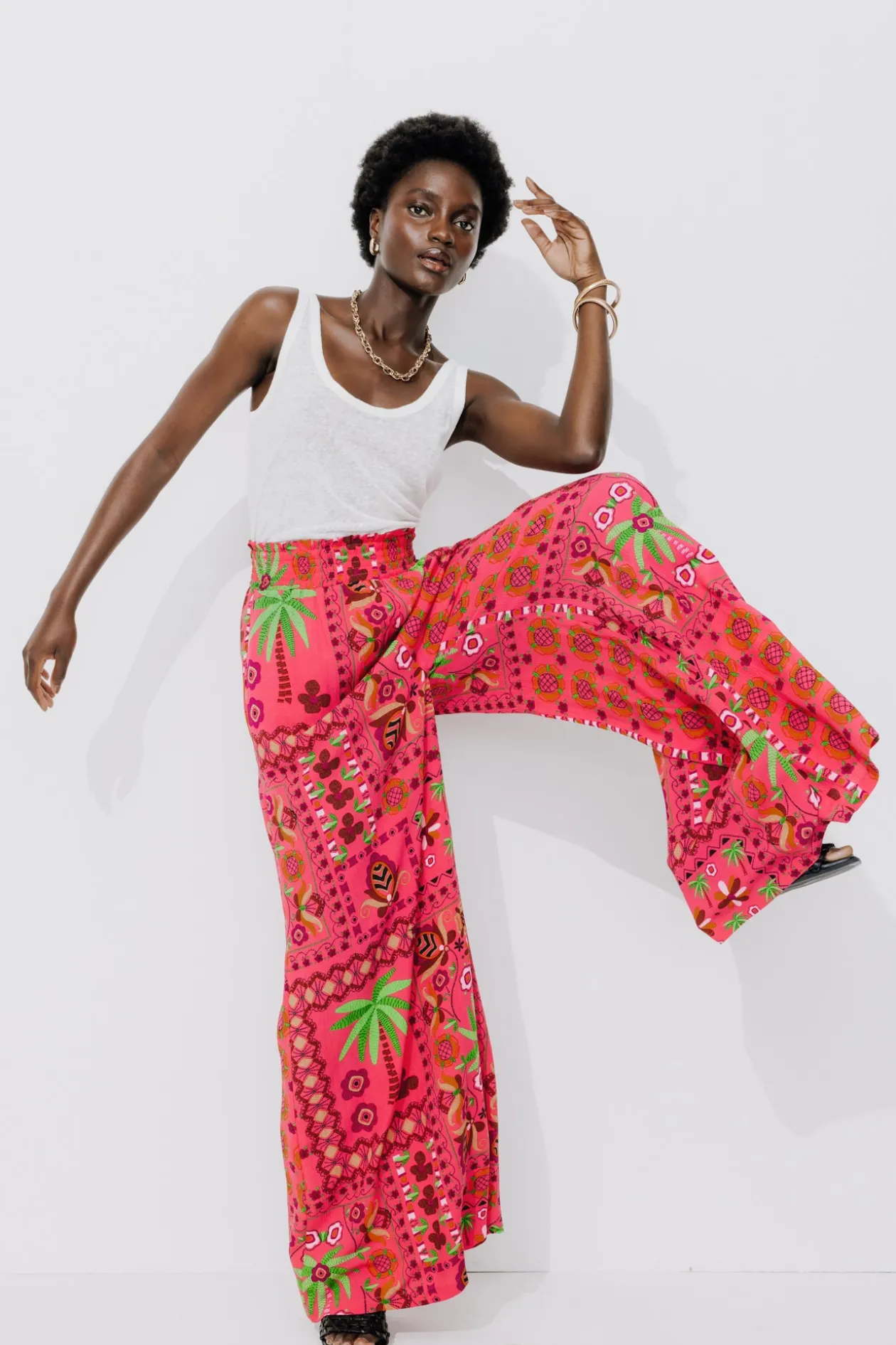 Promod Pantalon large imprimé Femme - Imprimé rose Imprimérose Fashion
