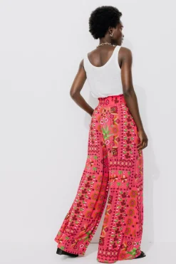 Promod Pantalon large imprimé Femme - Imprimé rose Imprimérose Fashion