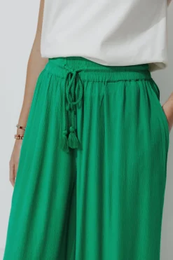 Promod Pantalon large uni Femme - Vert Cheap