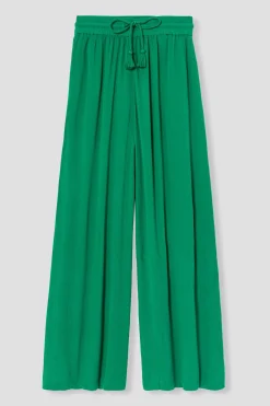 Promod Pantalon large uni Femme - Vert Cheap