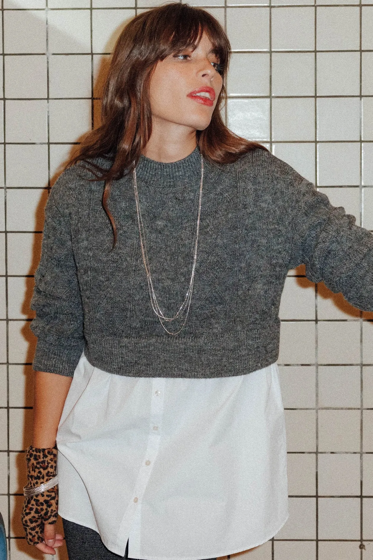 Promod Pull à effet superposé Femme - Gris clair Grisclair Discount