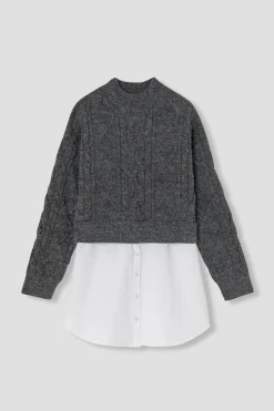 Promod Pull à effet superposé Femme - Gris clair Grisclair Discount