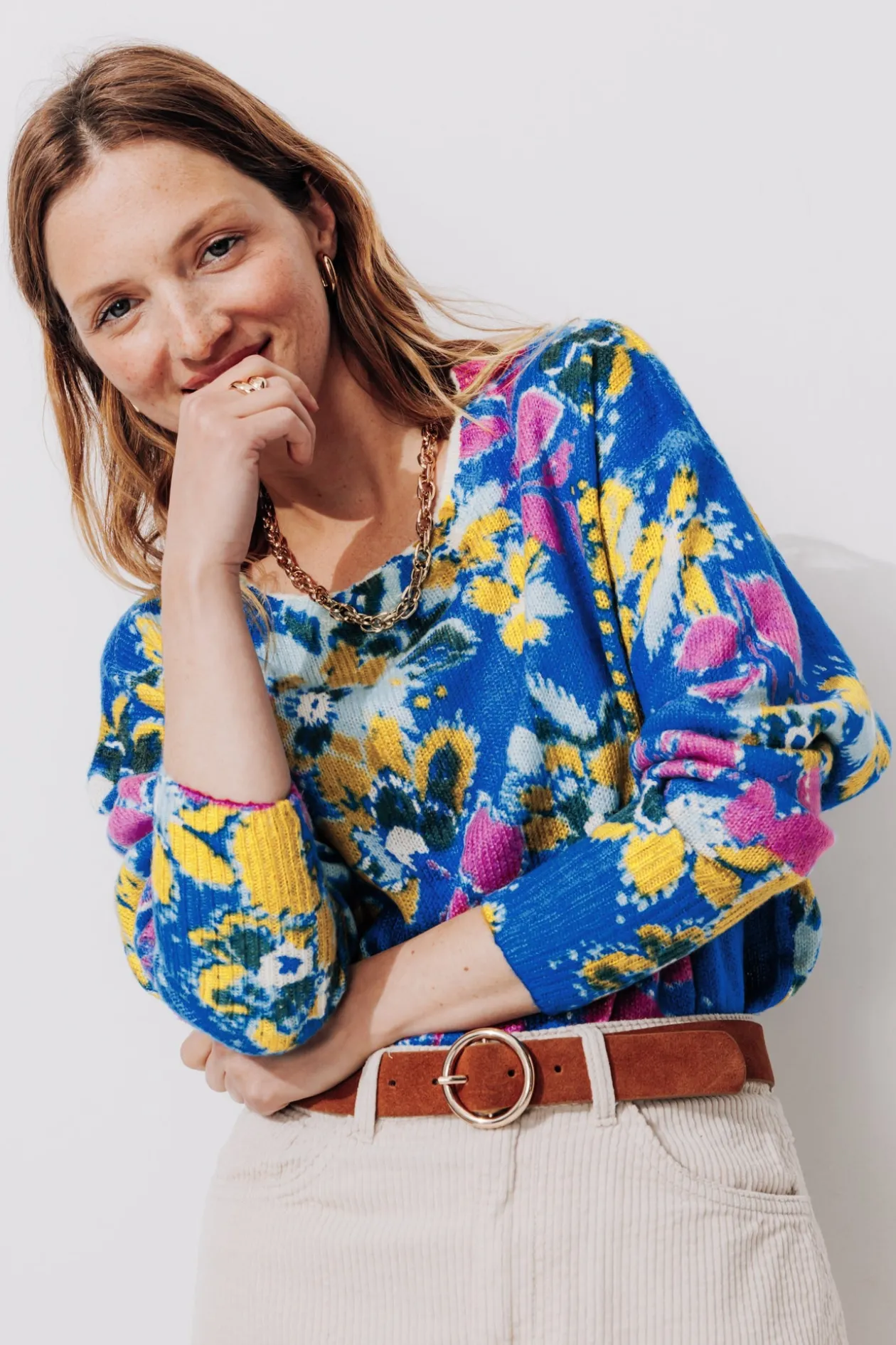 Promod Pull à fleurs Femme - Imprimé bleu Imprimébleu Outlet