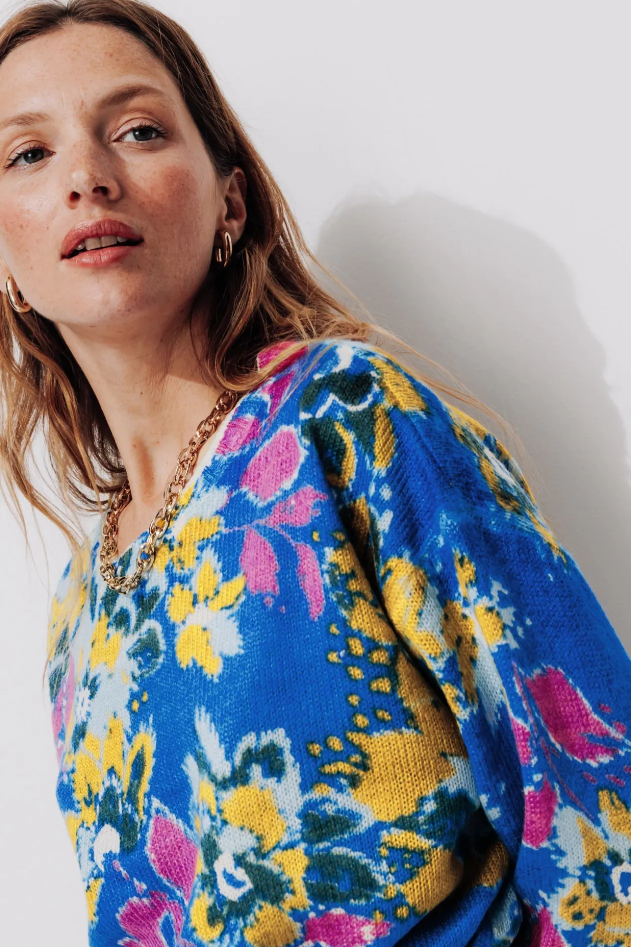 Promod Pull à fleurs Femme - Imprimé bleu Imprimébleu Outlet