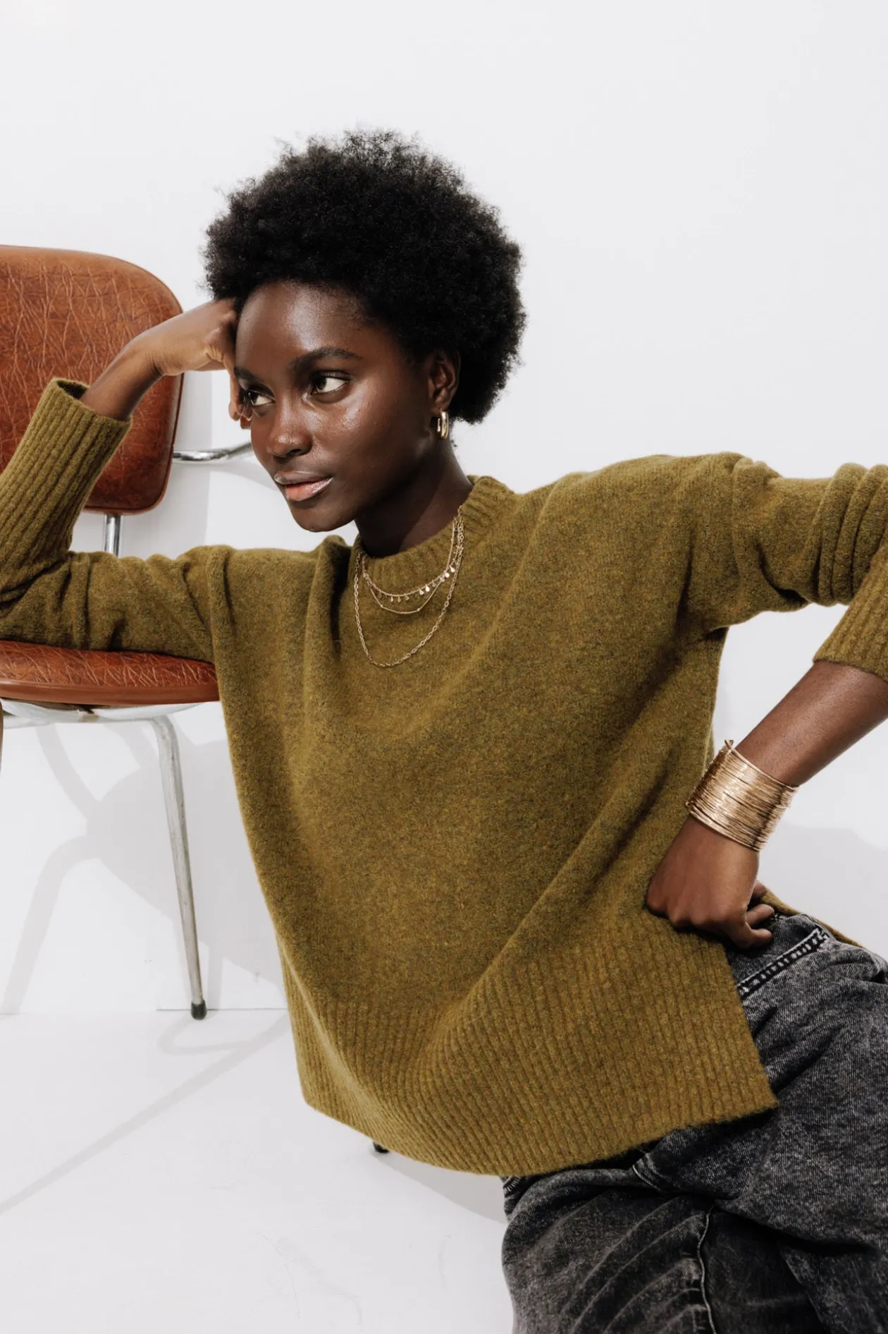 Promod Pull col rond Femme - Vert olive Vertolive Sale