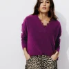 Promod Pull col V détail dentelle - Violet Discount