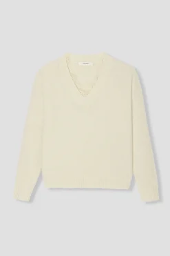 Promod Pull col V détail dentelle - Ecru Sale