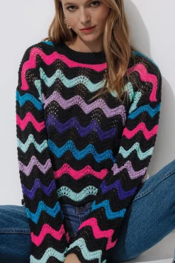 Promod Pull court rayé Femme - Rayures multicolores Rayuresmulticolores Discount