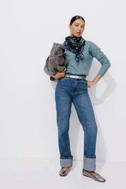 Promod Pull côtelé col V Femme - Gris bleu Grisbleu Best Sale