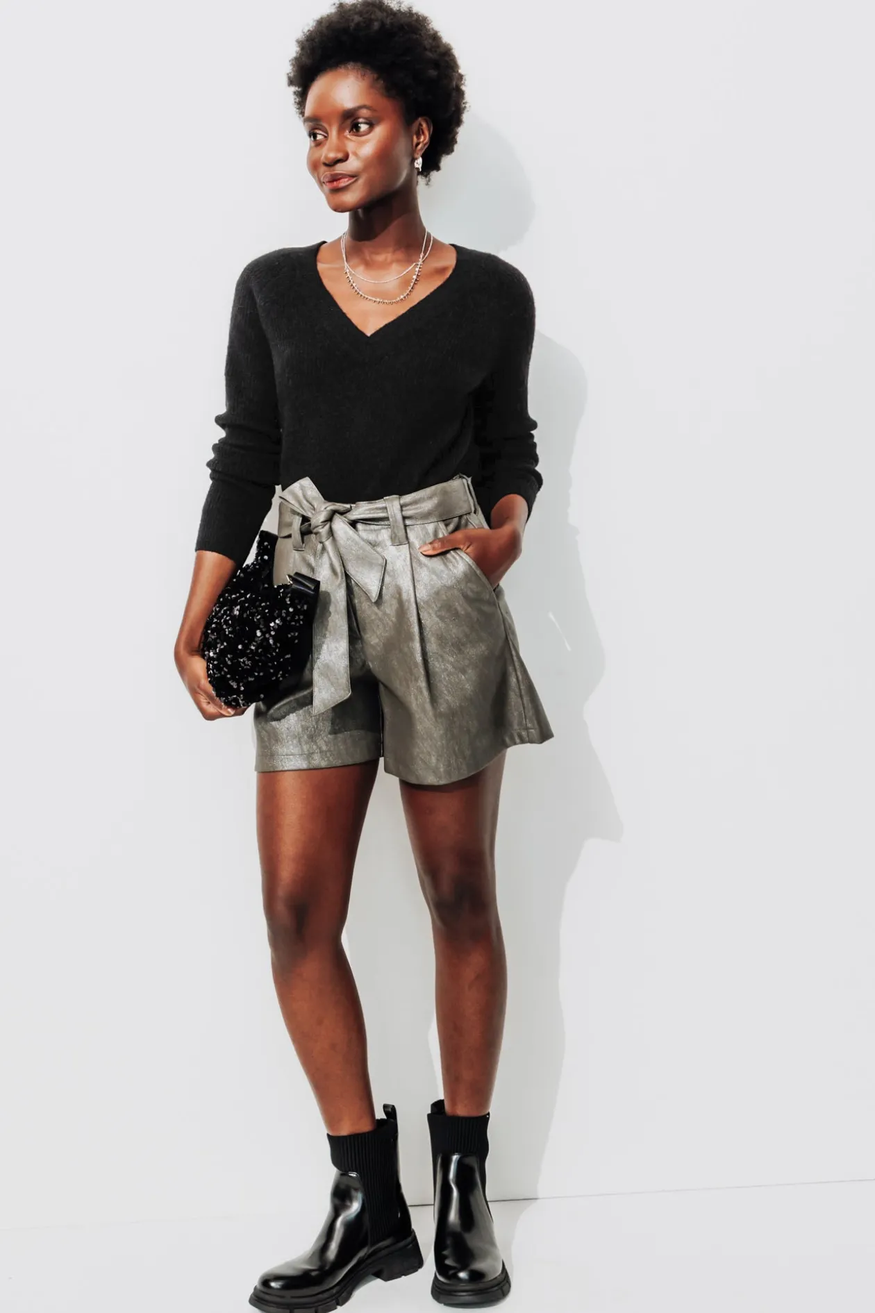 Promod Pull côtelé col V Femme - Noir Shop