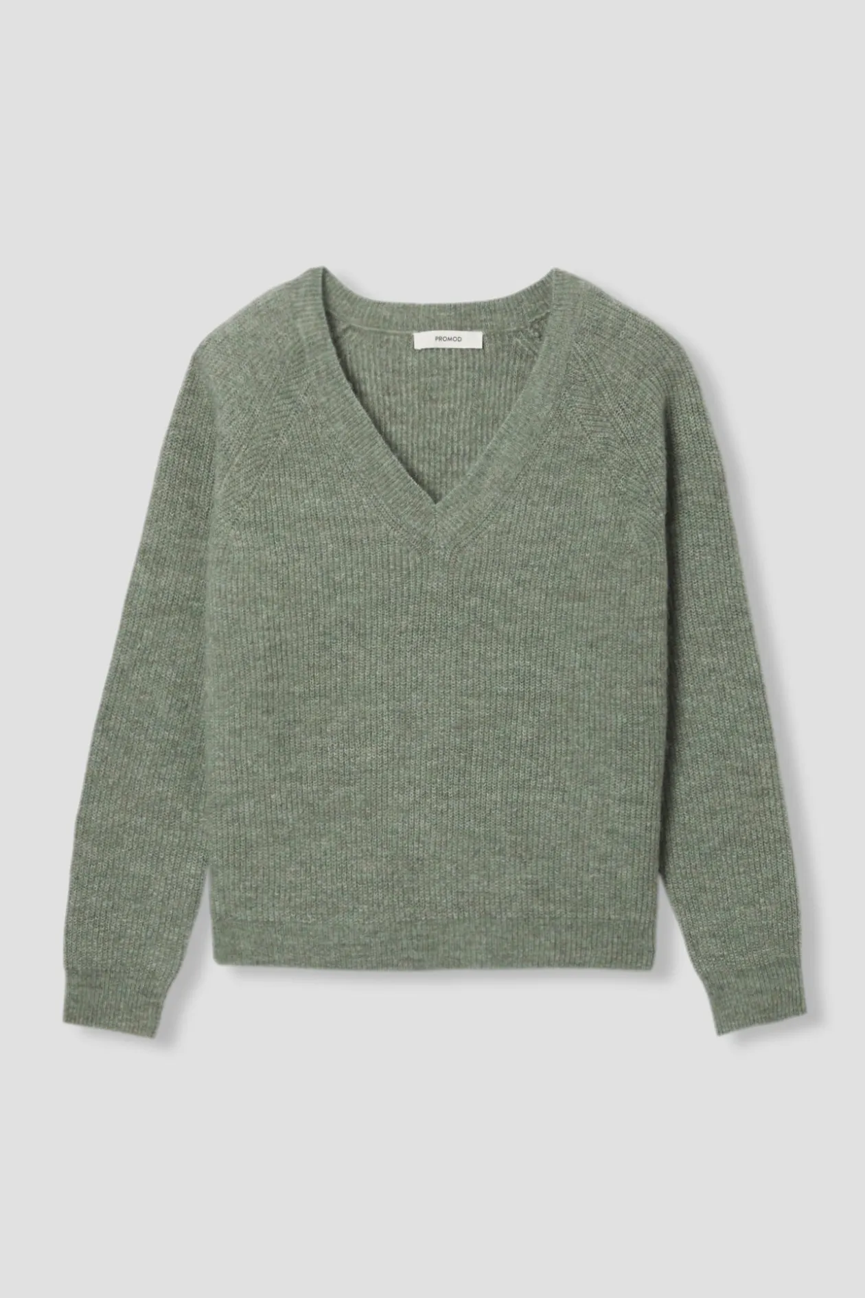 Promod Pull côtelé col V Femme - Vert de gris Vertdegris Hot