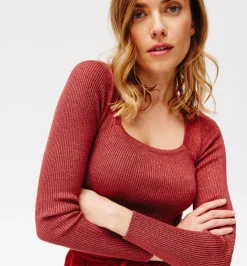 Promod Pull côtelé irisé Femme - Bordeaux Sale
