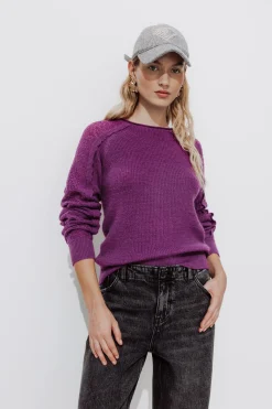 Promod Pull maille dentelle Femme - Violet Outlet