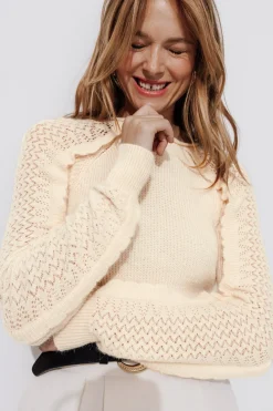 Promod Pull maille dentelle Femme - Ecru Hot
