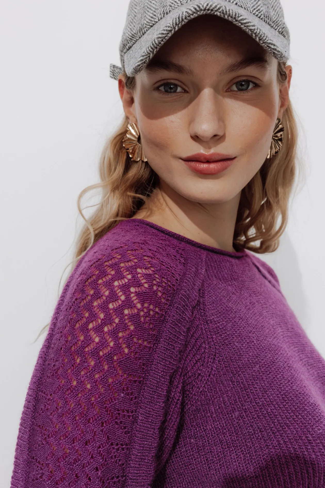 Promod Pull maille dentelle Femme - Violet Outlet