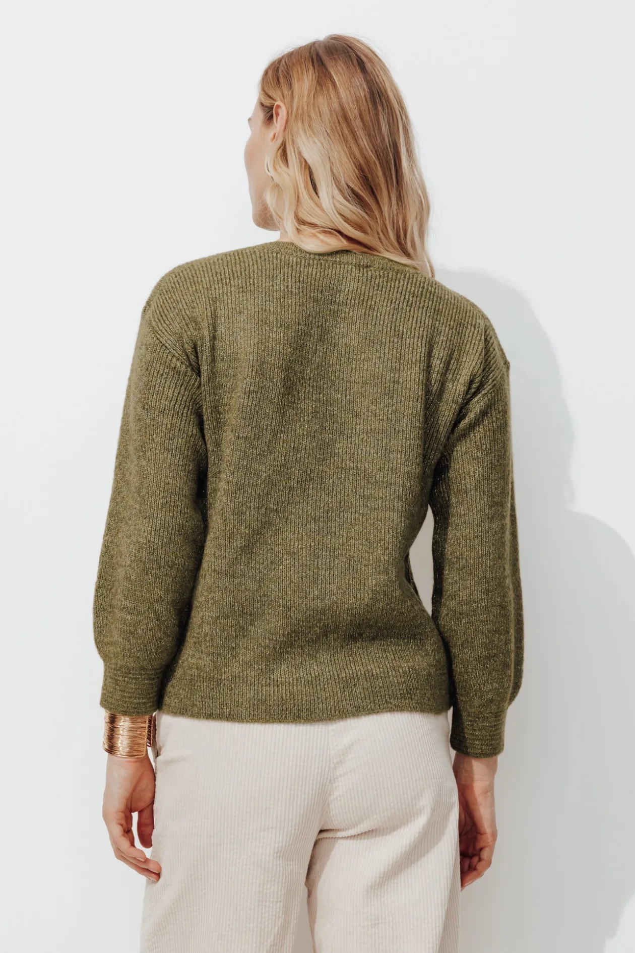 Promod Pull pailleté col bateau Femme - Kaki Fashion
