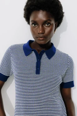 Promod Pull polo effet jacquard - Imprimé bleu Imprimébleu Online