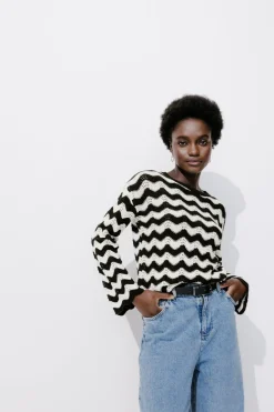 Promod Pull rayé ajouré Femme - Rayé Noir RayéNoir New