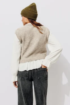Promod Pull torsadé 2 en 1 Femme - Ecru Outlet