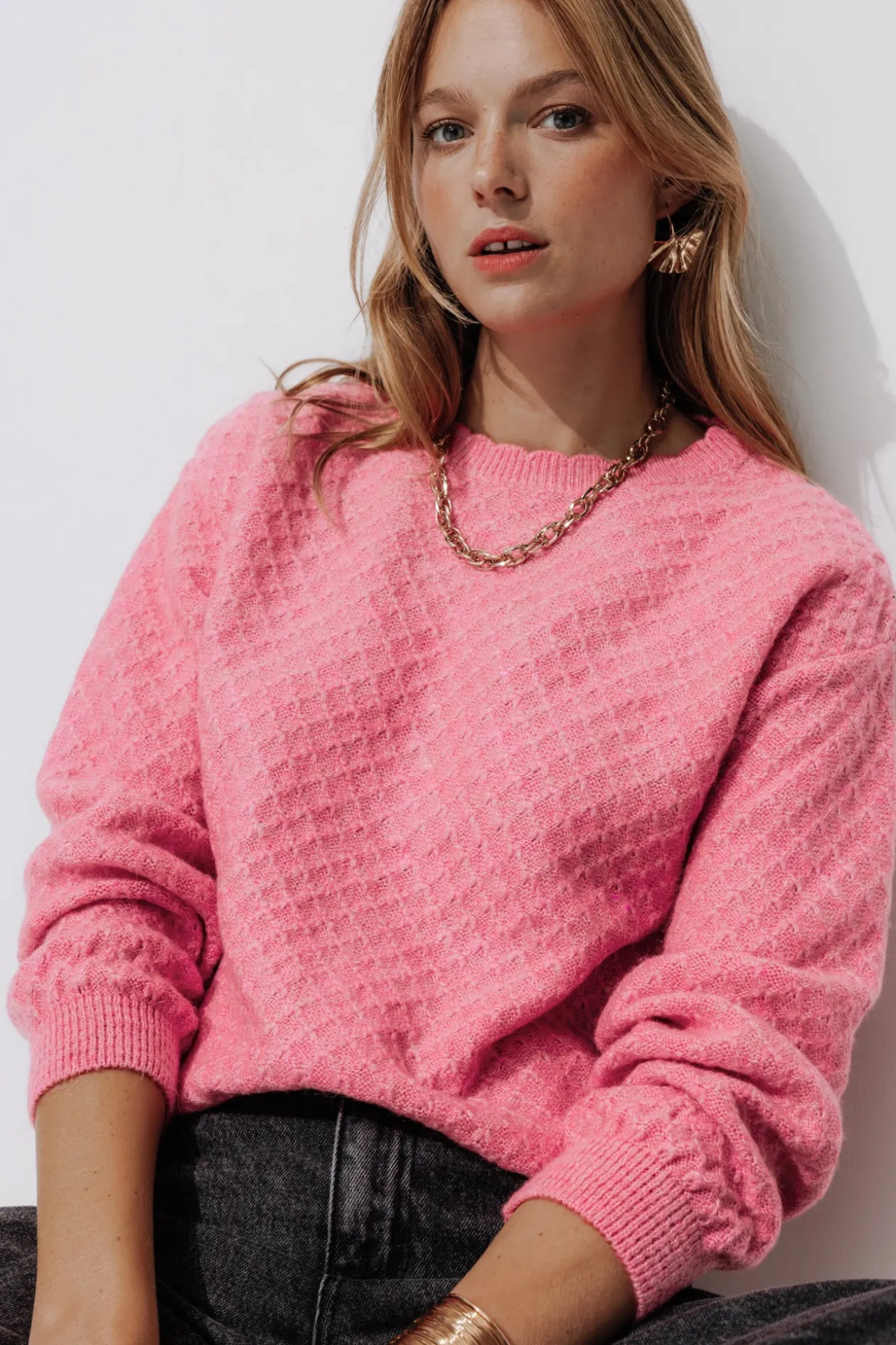 Promod Pull torsadé col rond Femme - Rose fluo Rosefluo Store