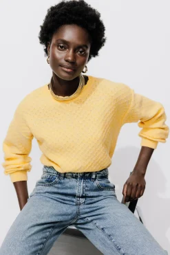 Promod Pull torsadé col rond Femme - Jaune clair Jauneclair Flash Sale