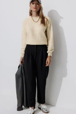 Promod Pull torsadé col rond Femme - Ecru Fashion